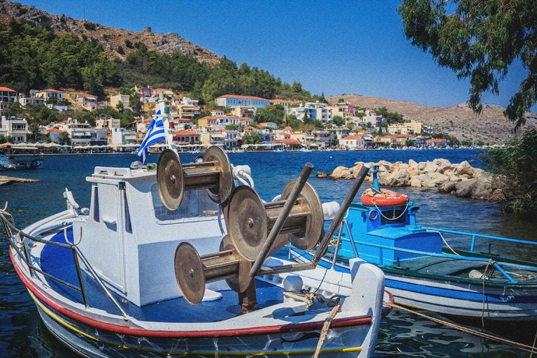 View of Lagada Village's port in Chios, Greece